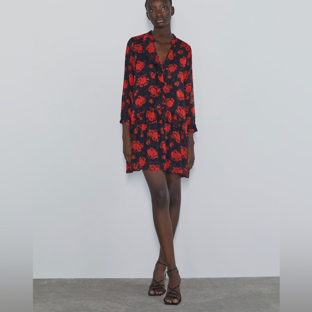 Zara Black and Red Floral Dress - Picture 2 of 10